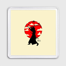Магнит 55*55 с принтом Japan samurai в Новосибирске, Пластик | Размер: 65*65 мм; Размер печати: 55*55 мм | boy | japan style | japanese aesthetics | ninja | samurai | воин | иероглифы | катана | красная луна | меч | ниндзя | рыцарь | самурай | солдат | харакири | черный самурай | япония | японская анимация | японская эстетика