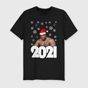 Мужская футболка хлопок Slim с принтом НОВЫЙ ГОД 2021 в Новосибирске, 92% хлопок, 8% лайкра | приталенный силуэт, круглый вырез ворота, длина до линии бедра, короткий рукав | 2021 | merry christmas | new year | зима | новый год | праздник | снег | счастливого рождества