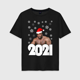 Женская футболка хлопок Oversize с принтом НОВЫЙ ГОД 2021 в Новосибирске, 100% хлопок | свободный крой, круглый ворот, спущенный рукав, длина до линии бедер
 | 2021 | merry christmas | new year | зима | новый год | праздник | снег | счастливого рождества
