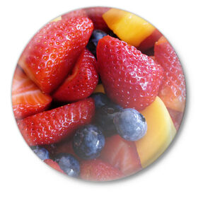 Значок с принтом Фругтово-ягодное изобилие в Новосибирске,  металл | круглая форма, металлическая застежка в виде булавки | Тематика изображения на принте: еда | клубника | манго | фрукт | фрукты | черника | ягода | ягоды