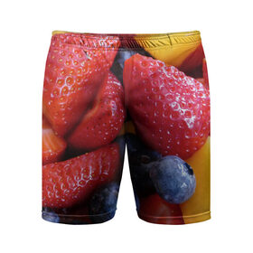 Мужские шорты спортивные с принтом Фругтово-ягодное изобилие в Новосибирске,  |  | еда | клубника | манго | фрукт | фрукты | черника | ягода | ягоды