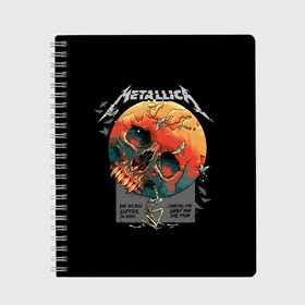Тетрадь с принтом Metallica в Новосибирске, 100% бумага | 48 листов, плотность листов — 60 г/м2, плотность картонной обложки — 250 г/м2. Листы скреплены сбоку удобной пружинной спиралью. Уголки страниц и обложки скругленные. Цвет линий — светло-серый
 | metal | metallica | rock | джеймс хэтфилд | классика | легенда | метал | металлика | популярное | рок | рокгруппа