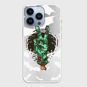 Чехол для iPhone 13 Pro с принтом Zombie peace hand в Новосибирске,  |  | creepy | dead | evil | halloween | hand | zombie | зомби | кости | мертвец | рука | скелет | ужас | ужасы | хоррор | хоррор мерч | хэллоуин