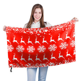 Флаг 3D с принтом New Year в Новосибирске, 100% полиэстер | плотность ткани — 95 г/м2, размер — 67 х 109 см. Принт наносится с одной стороны | christmas toys | deer | new year | red | snow | snowflakes | tree | елка | красный | новогодние игрушки | новый год | олени | свитер с оленями | снег | снежинки | футболка с оленями