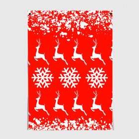 Постер с принтом New Year в Новосибирске, 100% бумага
 | бумага, плотность 150 мг. Матовая, но за счет высокого коэффициента гладкости имеет небольшой блеск и дает на свету блики, но в отличии от глянцевой бумаги не покрыта лаком | christmas toys | deer | new year | red | snow | snowflakes | tree | елка | красный | новогодние игрушки | новый год | олени | свитер с оленями | снег | снежинки | футболка с оленями