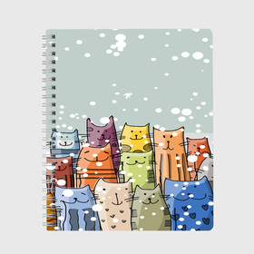 Тетрадь с принтом Котики в Новосибирске, 100% бумага | 48 листов, плотность листов — 60 г/м2, плотность картонной обложки — 250 г/м2. Листы скреплены сбоку удобной пружинной спиралью. Уголки страниц и обложки скругленные. Цвет линий — светло-серый
 | 2020 | background | holiday | new year | rat | гирлянда | елка | елочки | зима | новый год | праздник | рождество | синий | снег | снежинки | текстура | фон