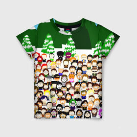 Детская футболка 3D с принтом Южный Парк / South Park . в Новосибирске, 100% гипоаллергенный полиэфир | прямой крой, круглый вырез горловины, длина до линии бедер, чуть спущенное плечо, ткань немного тянется | south park | ubisoft | woodland critter christmas | кенни | мультсериал | стэн | южный парк