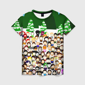 Женская футболка 3D с принтом Южный Парк / South Park . в Новосибирске, 100% полиэфир ( синтетическое хлопкоподобное полотно) | прямой крой, круглый вырез горловины, длина до линии бедер | south park | ubisoft | woodland critter christmas | кенни | мультсериал | стэн | южный парк