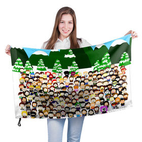 Флаг 3D с принтом Южный Парк / South Park . в Новосибирске, 100% полиэстер | плотность ткани — 95 г/м2, размер — 67 х 109 см. Принт наносится с одной стороны | Тематика изображения на принте: south park | ubisoft | woodland critter christmas | кенни | мультсериал | стэн | южный парк
