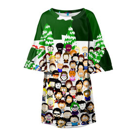 Детское платье 3D с принтом Южный Парк / South Park . в Новосибирске, 100% полиэстер | прямой силуэт, чуть расширенный к низу. Круглая горловина, на рукавах — воланы | Тематика изображения на принте: south park | ubisoft | woodland critter christmas | кенни | мультсериал | стэн | южный парк