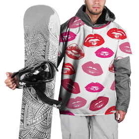 Накидка на куртку 3D с принтом Губы в Новосибирске, 100% полиэстер |  | арт | бардовый | губы | косметика | красный | помада | поцелуи | поцелуй | рисунок | розовый