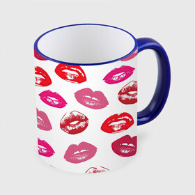 Кружка с принтом Губы в Новосибирске, керамика | ёмкость 330 мл | арт | бардовый | губы | косметика | красный | помада | поцелуи | поцелуй | рисунок | розовый