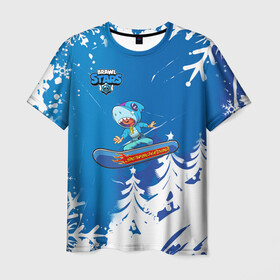Мужская футболка 3D с принтом Brawl Stars (Snowboarding) в Новосибирске, 100% полиэфир | прямой крой, круглый вырез горловины, длина до линии бедер | Тематика изображения на принте: brawl | break dance | leon | moba | skateboard | stars | supercell | surfing | игра | коллаборация | коллаж | колоборация | паттерн