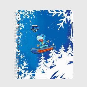 Тетрадь с принтом Brawl Stars (Snowboarding) в Новосибирске, 100% бумага | 48 листов, плотность листов — 60 г/м2, плотность картонной обложки — 250 г/м2. Листы скреплены сбоку удобной пружинной спиралью. Уголки страниц и обложки скругленные. Цвет линий — светло-серый
 | Тематика изображения на принте: brawl | break dance | leon | moba | skateboard | stars | supercell | surfing | игра | коллаборация | коллаж | колоборация | паттерн
