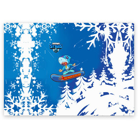 Поздравительная открытка с принтом Brawl Stars (Snowboarding) в Новосибирске, 100% бумага | плотность бумаги 280 г/м2, матовая, на обратной стороне линовка и место для марки
 | brawl | break dance | leon | moba | skateboard | stars | supercell | surfing | игра | коллаборация | коллаж | колоборация | паттерн