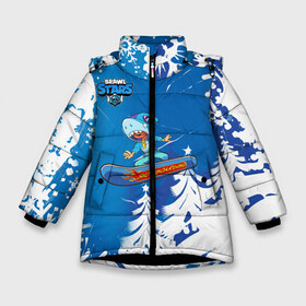 Зимняя куртка для девочек 3D с принтом Brawl Stars (Snowboarding) в Новосибирске, ткань верха — 100% полиэстер; подклад — 100% полиэстер, утеплитель — 100% полиэстер. | длина ниже бедра, удлиненная спинка, воротник стойка и отстегивающийся капюшон. Есть боковые карманы с листочкой на кнопках, утяжки по низу изделия и внутренний карман на молнии. 

Предусмотрены светоотражающий принт на спинке, радужный светоотражающий элемент на пуллере молнии и на резинке для утяжки. | Тематика изображения на принте: brawl | break dance | leon | moba | skateboard | stars | supercell | surfing | игра | коллаборация | коллаж | колоборация | паттерн