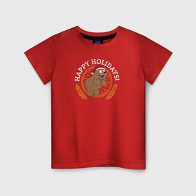 Детская футболка хлопок с принтом Happy holidays! в Новосибирске, 100% хлопок | круглый вырез горловины, полуприлегающий силуэт, длина до линии бедер | cartoon network | grizz | vdkimel | we bare bears | вся правда о медведях | гризли
