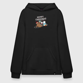 Худи SuperOversize хлопок с принтом Merry christmas в Новосибирске, 70% хлопок, 30% полиэстер, мягкий начес внутри | карман-кенгуру, эластичная резинка на манжетах и по нижней кромке, двухслойный капюшон
 | cartoon network | grizz | icebear | panda | vdkimel | we bare bears | белый | вся правда о медведях | гризли | панда