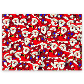 Поздравительная открытка с принтом Дед Санта в Новосибирске, 100% бумага | плотность бумаги 280 г/м2, матовая, на обратной стороне линовка и место для марки
 | Тематика изображения на принте: 2021 | 2022 | new year | tiger | гирлянда | год тигра | дед мороз | елка | клаус | конфеты | нг | новый год | носок | подарок | рождество | с | санта | снег | снеговик | снежинка | шары