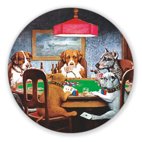 Коврик для мышки круглый с принтом Собаки играют в покер в Новосибирске, резина и полиэстер | круглая форма, изображение наносится на всю лицевую часть | Тематика изображения на принте: a friend in need | art | artist | bets | buldog | cards | chips | dogs | gambling | games | memes | picture | poker | азартные игры | бульдог | друг познается в беде | искусство | картина | карты | мемы | покер | сенбернар | собаки | собачки | ставки