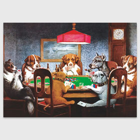 Поздравительная открытка с принтом Собаки играют в покер в Новосибирске, 100% бумага | плотность бумаги 280 г/м2, матовая, на обратной стороне линовка и место для марки
 | Тематика изображения на принте: a friend in need | art | artist | bets | buldog | cards | chips | dogs | gambling | games | memes | picture | poker | азартные игры | бульдог | друг познается в беде | искусство | картина | карты | мемы | покер | сенбернар | собаки | собачки | ставки