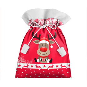 Подарочный 3D мешок с принтом Олень с подарком в Новосибирске, 100% полиэстер | Размер: 29*39 см | 2021 | new year | деда мороза | к нам приходит | клауса | костюм | новогодний | новый год | праздник | рождество | рудольф | санты | снег | снежинки | снежок | узор