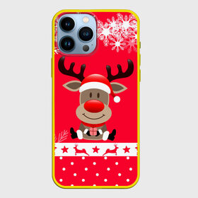 Чехол для iPhone 13 Pro Max с принтом Олень с подарком в Новосибирске,  |  | 2021 | new year | деда мороза | к нам приходит | клауса | костюм | новогодний | новый год | праздник | рождество | рудольф | санты | снег | снежинки | снежок | узор
