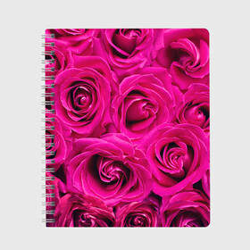 Тетрадь с принтом Розы в Новосибирске, 100% бумага | 48 листов, плотность листов — 60 г/м2, плотность картонной обложки — 250 г/м2. Листы скреплены сбоку удобной пружинной спиралью. Уголки страниц и обложки скругленные. Цвет линий — светло-серый
 | абстрактно | абстрактные | абстрактный | абстракция | красные | роза | розовые | розы | цветок | цветочек | цветочки | цветочный | цветы