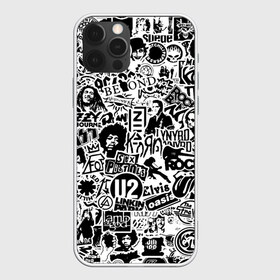 Чехол для iPhone 12 Pro Max с принтом Rock Band Logos в Новосибирске, Силикон |  | Тематика изображения на принте: ac dc | linkin park | music | queen | radiohead | rock | rock band logos | линкин парк | музыка | ретро | рок группа | элвис