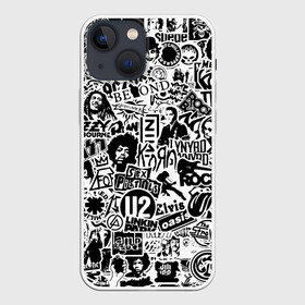 Чехол для iPhone 13 mini с принтом Rock Band Logos в Новосибирске,  |  | Тематика изображения на принте: ac dc | linkin park | music | queen | radiohead | rock | rock band logos | линкин парк | музыка | ретро | рок группа | элвис