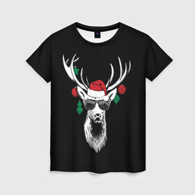 Женская футболка 3D с принтом Рождественский Олень в Новосибирске, 100% полиэфир ( синтетическое хлопкоподобное полотно) | прямой крой, круглый вырез горловины, длина до линии бедер | 2021 | 21 | 2k21 | 2к21 | chrystmas | deer | marry | new | santa | snow | xmas | year | год | годом | дед | елка | елки | клаус | лес | мороз | настроение | новогоднее | новогоднему | новый | новым | олень | по | рождество | с | санта | снег
