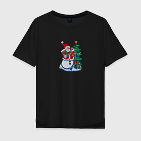 Мужская футболка хлопок Oversize с принтом С новым годом! в Новосибирске, 100% хлопок | свободный крой, круглый ворот, “спинка” длиннее передней части | claus | happy new year | merry christmas | santa | snowman | дед мороз | елка | клаус | новый год | рождество | с новым годом | санта | снеговик