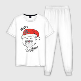 Мужская пижама хлопок с принтом Merry Furry Christmas! в Новосибирске, 100% хлопок | брюки и футболка прямого кроя, без карманов, на брюках мягкая резинка на поясе и по низу штанин
 | Тематика изображения на принте: 
