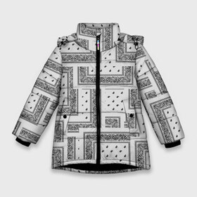Зимняя куртка для девочек 3D с принтом 3D Бандана v white в Новосибирске, ткань верха — 100% полиэстер; подклад — 100% полиэстер, утеплитель — 100% полиэстер. | длина ниже бедра, удлиненная спинка, воротник стойка и отстегивающийся капюшон. Есть боковые карманы с листочкой на кнопках, утяжки по низу изделия и внутренний карман на молнии. 

Предусмотрены светоотражающий принт на спинке, радужный светоотражающий элемент на пуллере молнии и на резинке для утяжки. | fashiom | fire | game | hip hop | rap | street style | top | игра | мода | огонь | рэп | топ | уличный стиль | хип хоп