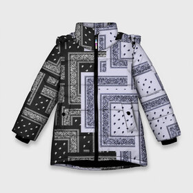 Зимняя куртка для девочек 3D с принтом 3D Бандана v white-black в Новосибирске, ткань верха — 100% полиэстер; подклад — 100% полиэстер, утеплитель — 100% полиэстер. | длина ниже бедра, удлиненная спинка, воротник стойка и отстегивающийся капюшон. Есть боковые карманы с листочкой на кнопках, утяжки по низу изделия и внутренний карман на молнии. 

Предусмотрены светоотражающий принт на спинке, радужный светоотражающий элемент на пуллере молнии и на резинке для утяжки. | fashiom | fire | game | hip hop | rap | street style | top | игра | мода | огонь | рэп | топ | уличный стиль | хип хоп