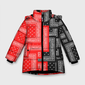 Зимняя куртка для девочек 3D с принтом 3D Бандана v red-black в Новосибирске, ткань верха — 100% полиэстер; подклад — 100% полиэстер, утеплитель — 100% полиэстер. | длина ниже бедра, удлиненная спинка, воротник стойка и отстегивающийся капюшон. Есть боковые карманы с листочкой на кнопках, утяжки по низу изделия и внутренний карман на молнии. 

Предусмотрены светоотражающий принт на спинке, радужный светоотражающий элемент на пуллере молнии и на резинке для утяжки. | fashiom | fire | game | hip hop | rap | street style | top | игра | мода | огонь | рэп | топ | уличный стиль | хип хоп