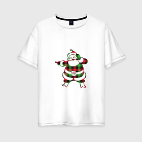 Женская футболка хлопок Oversize с принтом Санта Клаус в Новосибирске, 100% хлопок | свободный крой, круглый ворот, спущенный рукав, длина до линии бедер
 | борода | буффало | дед мороз | зима | новый год | плед | праздники | рождество | санта клаус | шапка