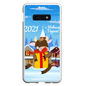 Чехол для Samsung S10E с принтом с Новым 2021 Годом! в Новосибирске, Силикон | Область печати: задняя сторона чехла, без боковых панелей | 2021 | 7 января | bull | newyear | santa | бык | быки | бычок | год быка | дед мороз | корова | новогодние каникулы | новогодние праздники | новый 2021 | новый год | новый год 2021 | рождество | сани | санта | санта клаус