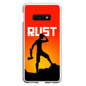 Чехол для Samsung S10E с принтом RUST в Новосибирске, Силикон | Область печати: задняя сторона чехла, без боковых панелей | action | game | rust | zombie | апокалипсис. | выживание | зомби | игра | лес | радиация | раст