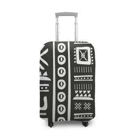 Чехол для чемодана 3D с принтом Этнический узор в Новосибирске, 86% полиэфир, 14% спандекс | двустороннее нанесение принта, прорези для ручек и колес | ацтеки | индийский | народный | узор | черно белый | этника | этнический | этно