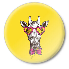 Значок с принтом Жираф в Новосибирске,  металл | круглая форма, металлическая застежка в виде булавки | бабочка | винтаж | графика | жираф | очки | ретро | рисунок | сердечки | хипстер