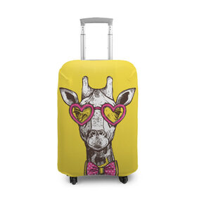 Чехол для чемодана 3D с принтом Жираф в Новосибирске, 86% полиэфир, 14% спандекс | двустороннее нанесение принта, прорези для ручек и колес | бабочка | винтаж | графика | жираф | очки | ретро | рисунок | сердечки | хипстер