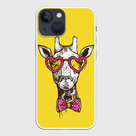 Чехол для iPhone 13 mini с принтом Жираф в Новосибирске,  |  | бабочка | винтаж | графика | жираф | очки | ретро | рисунок | сердечки | хипстер