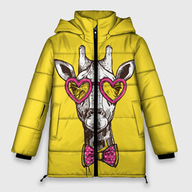 Женская зимняя куртка 3D с принтом Жираф в Новосибирске, верх — 100% полиэстер; подкладка — 100% полиэстер; утеплитель — 100% полиэстер | длина ниже бедра, силуэт Оверсайз. Есть воротник-стойка, отстегивающийся капюшон и ветрозащитная планка. 

Боковые карманы с листочкой на кнопках и внутренний карман на молнии | бабочка | винтаж | графика | жираф | очки | ретро | рисунок | сердечки | хипстер