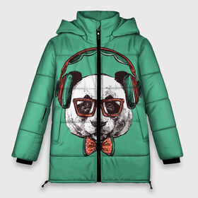 Женская зимняя куртка 3D с принтом панда хипстер в Новосибирске, верх — 100% полиэстер; подкладка — 100% полиэстер; утеплитель — 100% полиэстер | длина ниже бедра, силуэт Оверсайз. Есть воротник-стойка, отстегивающийся капюшон и ветрозащитная планка. 

Боковые карманы с листочкой на кнопках и внутренний карман на молнии | арт | бантик | винтаж | графика | медведь | меломан | музыка | наушники | очки | панда | ретро | рисунок | хипстер
