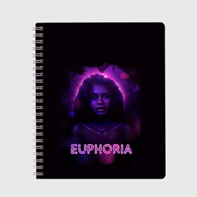 Тетрадь с принтом сериал Euphoria в Новосибирске, 100% бумага | 48 листов, плотность листов — 60 г/м2, плотность картонной обложки — 250 г/м2. Листы скреплены сбоку удобной пружинной спиралью. Уголки страниц и обложки скругленные. Цвет линий — светло-серый
 | Тематика изображения на принте: zendaya | зендея | ру беннетт | сериал euphoria | эйфория