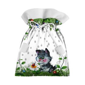 Подарочный 3D мешок с принтом котёнок в Новосибирске, 100% полиэстер | Размер: 29*39 см | Тематика изображения на принте: божья коровка | дождик | котёнок | цветы