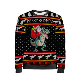 Детский свитшот 3D с принтом Merry Rex-mas в Новосибирске, 100% полиэстер | свободная посадка, прямой крой, мягкая тканевая резинка на рукавах и понизу свитшота | 2020 | 2021 | christmas | dino | happy | merry | new year | rex | santa | sweater | t rex | ugly christmas | динозавр | зима | новогодний | новогодняя | новый год | рождественский | рождественский свитер | рождество | санта | свитер | снег