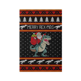 Обложка для паспорта матовая кожа с принтом Merry Rex-mas в Новосибирске, натуральная матовая кожа | размер 19,3 х 13,7 см; прозрачные пластиковые крепления | 2020 | 2021 | christmas | dino | happy | merry | new year | rex | santa | sweater | t rex | ugly christmas | динозавр | зима | новогодний | новогодняя | новый год | рождественский | рождественский свитер | рождество | санта | свитер | снег