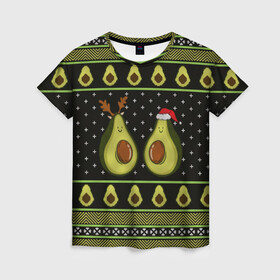 Женская футболка 3D с принтом Avo christmas в Новосибирске, 100% полиэфир ( синтетическое хлопкоподобное полотно) | прямой крой, круглый вырез горловины, длина до линии бедер | 2020 | 2021 | avocado | christmas | happy | merry | new year | sweater | ugly christmas | авакадо | зима | новогодний | новогодняя | новый год | рождественский | рождественский свитер | рождество | свитер | снег